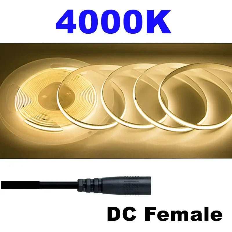 5M 10M Per Roll COB LED Strip DC12V 24V 8mm LED Lights for Room Bedroom TV Decor High Density Soft Flexible Neon Tape Light Lamp