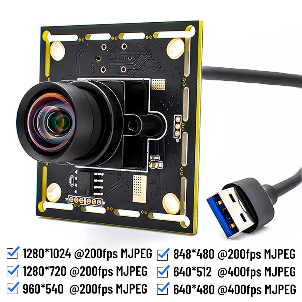 USB3.0 Global Shutter 1.3MP 200fps HD Camera Module 400fps High Speed Motion Camera Board Plug And Play With No Distortion Lens