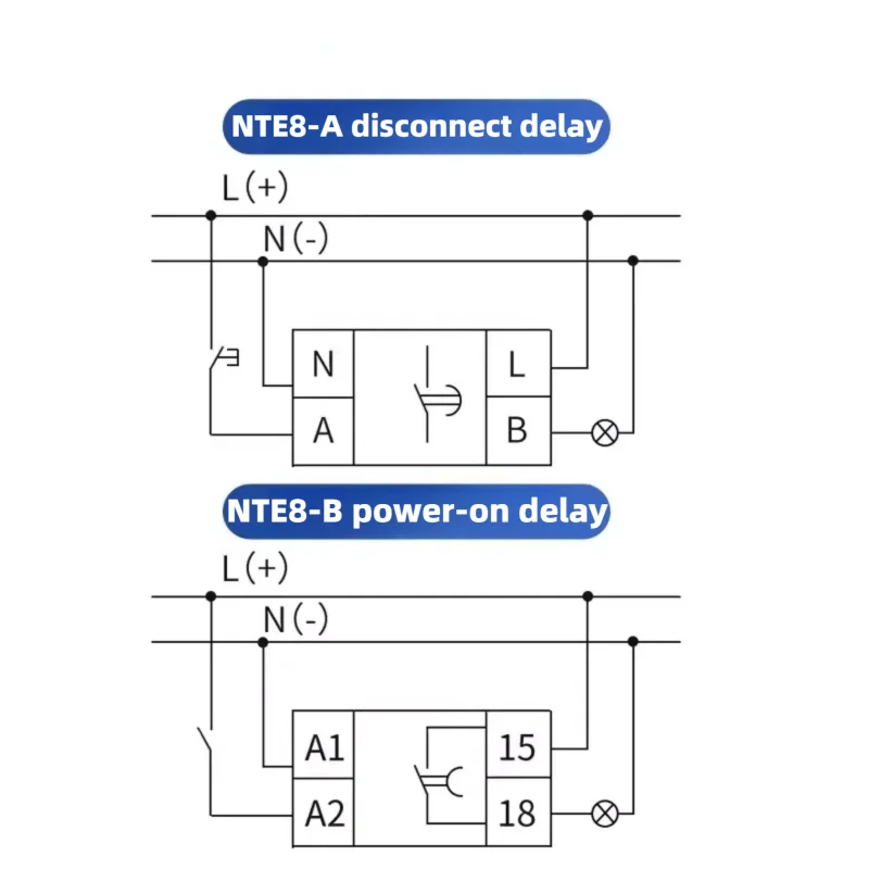 CHINT NTE8 Series Time Delay Relay Control Off Power On Delay NTE8-A NTE8-B 10S 120S 480S AC220V DC24V Din Rail Digital Timer
