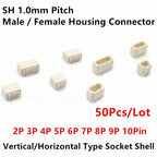 50Pcs JST SH1.0 1.0mm Pitch Male / Female Housing Connector 2P 3P 4P 5P 6P 7P 8P 9P 10Pin Vertical/Horizontal Type Socket Shell