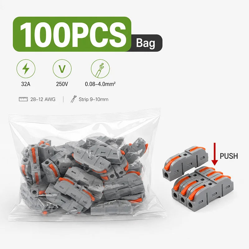 PCT-221 Lever Wire Connector 25 34 50 100PCS Inline Splicing Terminal Block Compact Cable Splitter Kit for LED Electrical Wiring