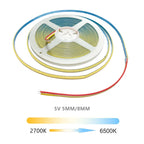 12V 24V DC CCT COB LED Strip Light 2700K to 6500K Color-Changing LED Tape Linear Double Color RA90 Dimmable Ribbon 5mm 8mm Width