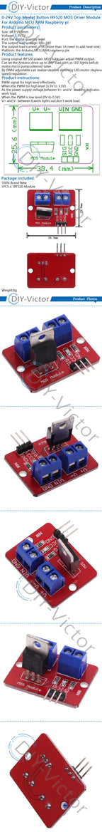 0-24V 3.3V 5V Top Mosfet Button PWM regulating IRF520 MOS Driver Module For Arduino MCU ARM Raspberry pi