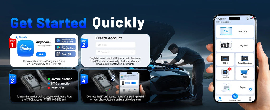 XTOOL Anyscan A30M Bluetooth OBD2 Scanner Car Diagnostic Tools 26+ Reset Service Code Reader CANFD Protocol Lifetime Free Update