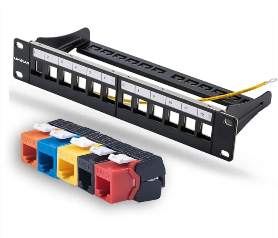 RJ45 CAT6 Cat6A Cat7 Module Patch Panel 12 Port Keystone RJ45 Network Rack Mount Panel Ethernet Wall Jack Distribution Frame