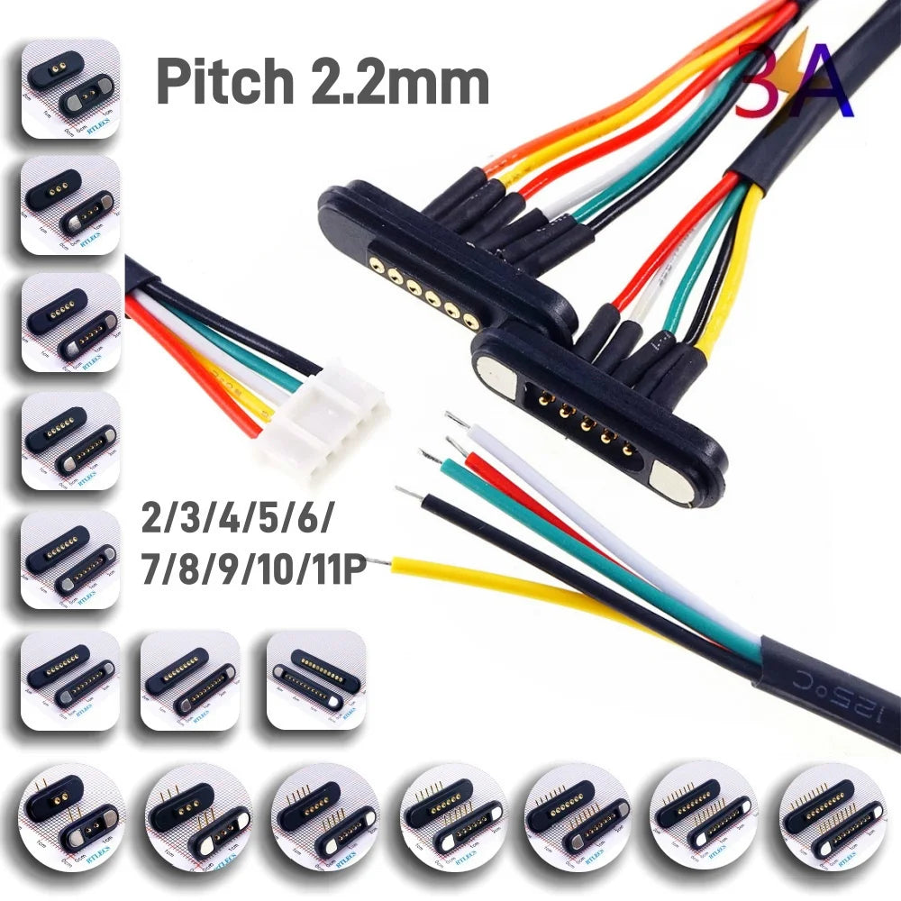 3A Magnetic Spring Loaded Pogo Pin Connector 24VDC LED Snap-on JST SM JR Servo Extended Cable 5/6/7/8/9 Pin Male Female Blind
