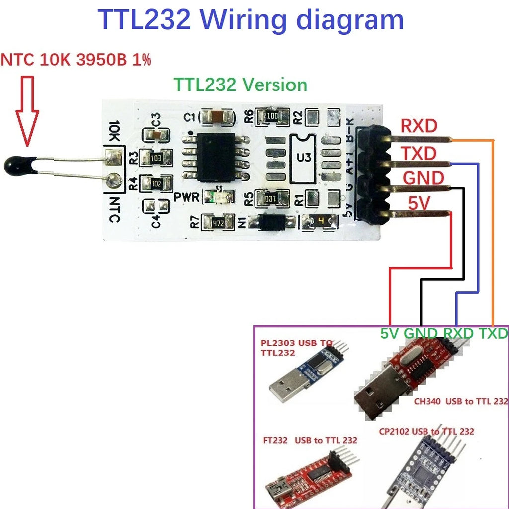 1k-100K Resistance to RS485 RS232(TTL) Converter 10K 3950 NTC Thermistor Temperature Acquisition Module