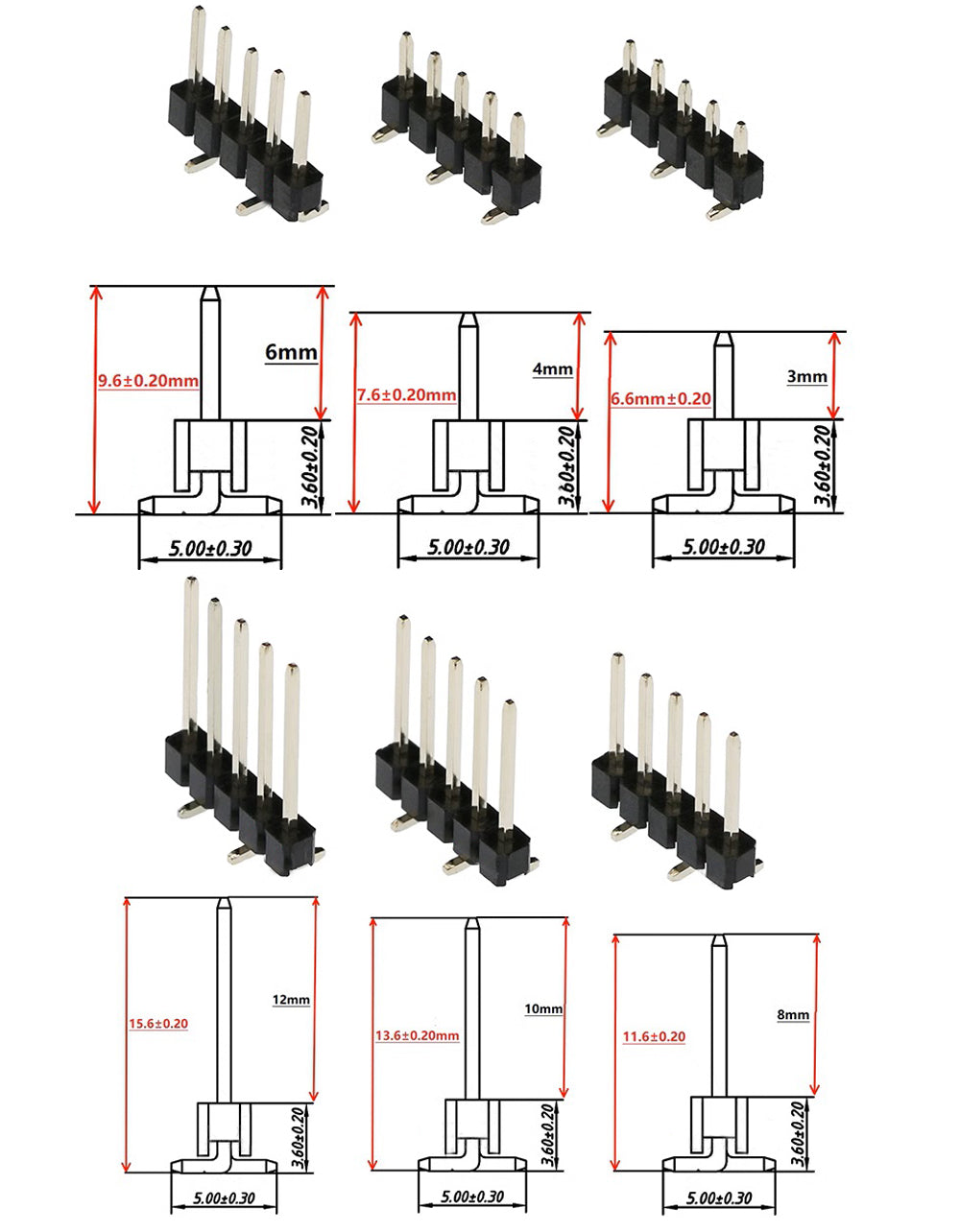 10pcs 2.54mm Cuttable Breakable 1X40P PA3mm 4mm 6mm Optional SMD Single Row Male Pin Header