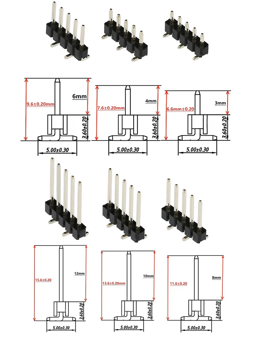 10pcs 2.54mm Cuttable Breakable 1X40P PA3mm 4mm 6mm Optional SMD Single Row Male Pin Header