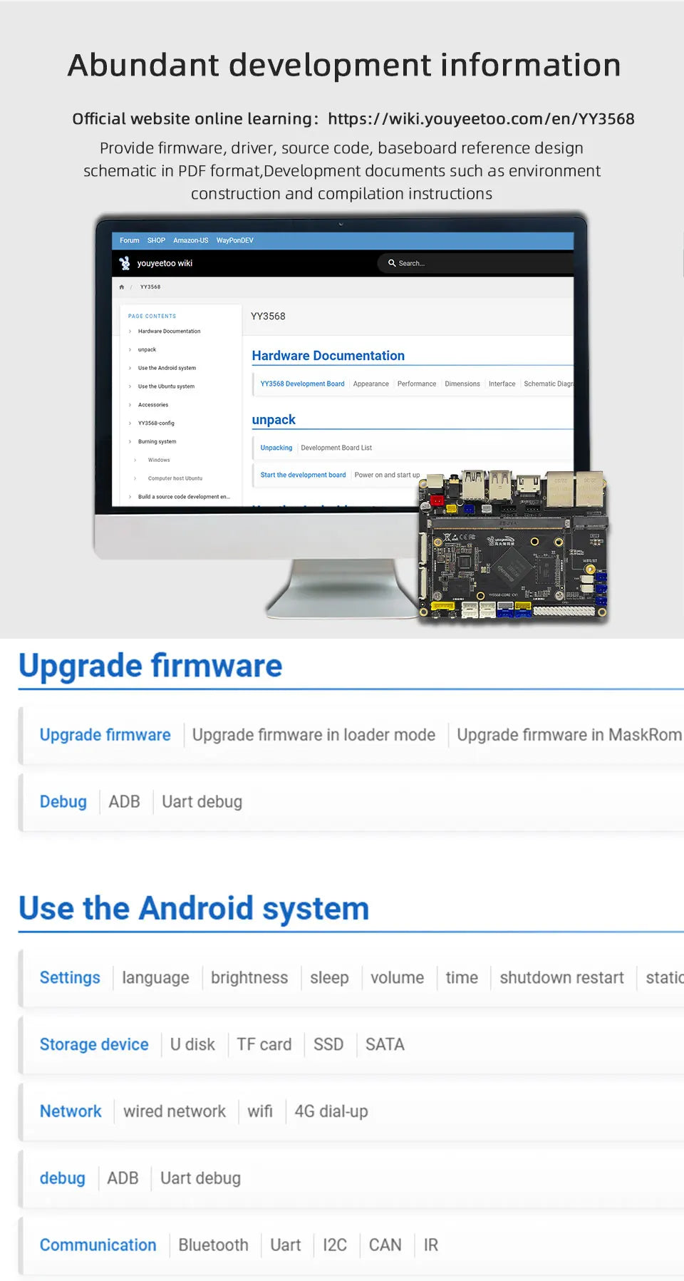 Youyeetoo YY3568 ARM AI Dev Board Rockchip RK3568 Quad Core A55 Motherboard Dual Gigabit Ethernet WiFi6 Android11 Debian Support