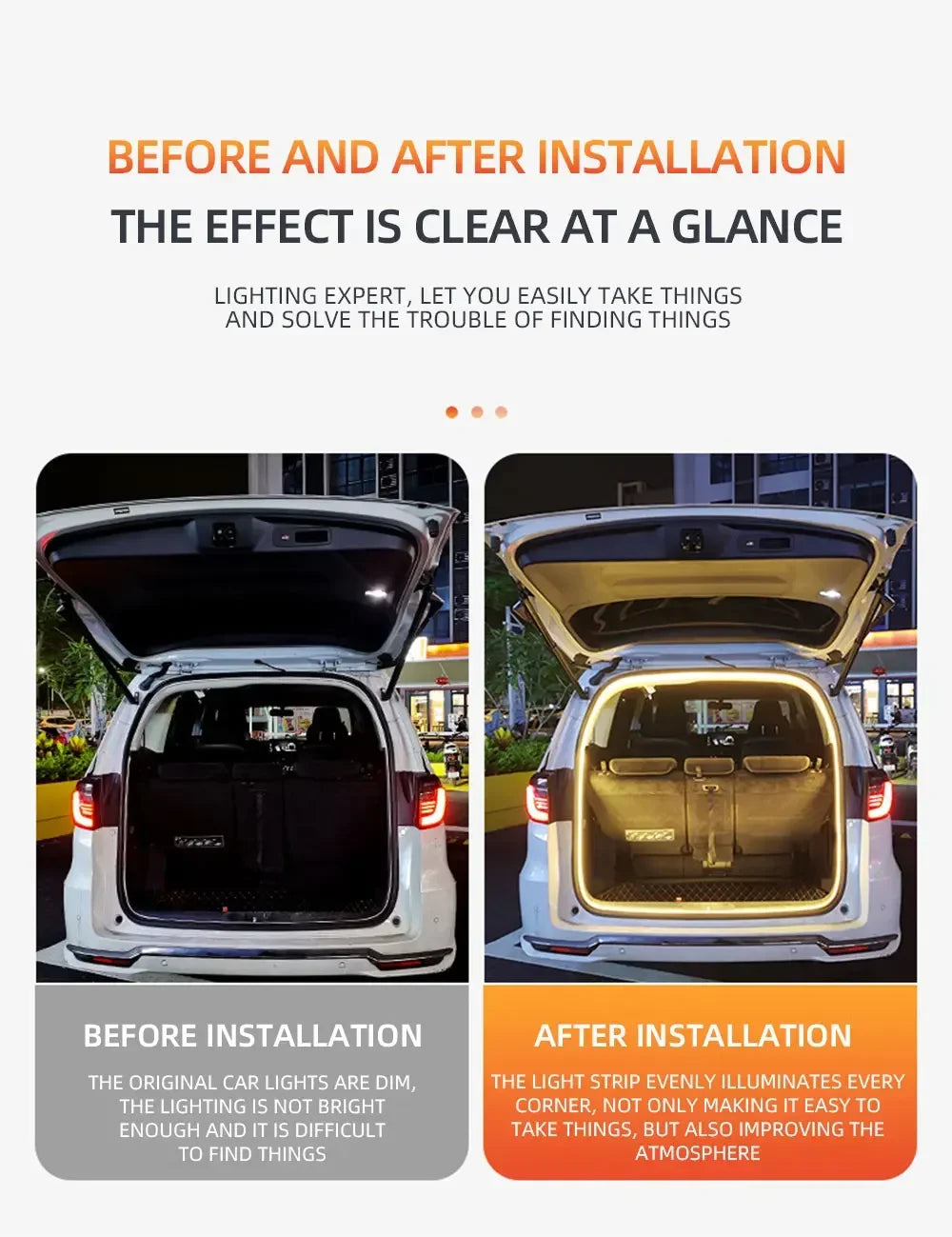 Car high brightness trunk lighting ambient light interior decoration LED wiring free automatic sensing tailgate light strip