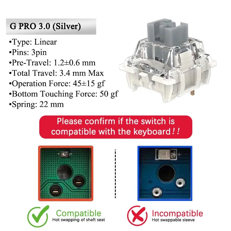 GATERON G Pro V3 3.0 Pro Switch 3pin for Mechanical Keyboard Pre Lubed RGB Linear Tactile White Yellow Red Silver Brown MX Axis