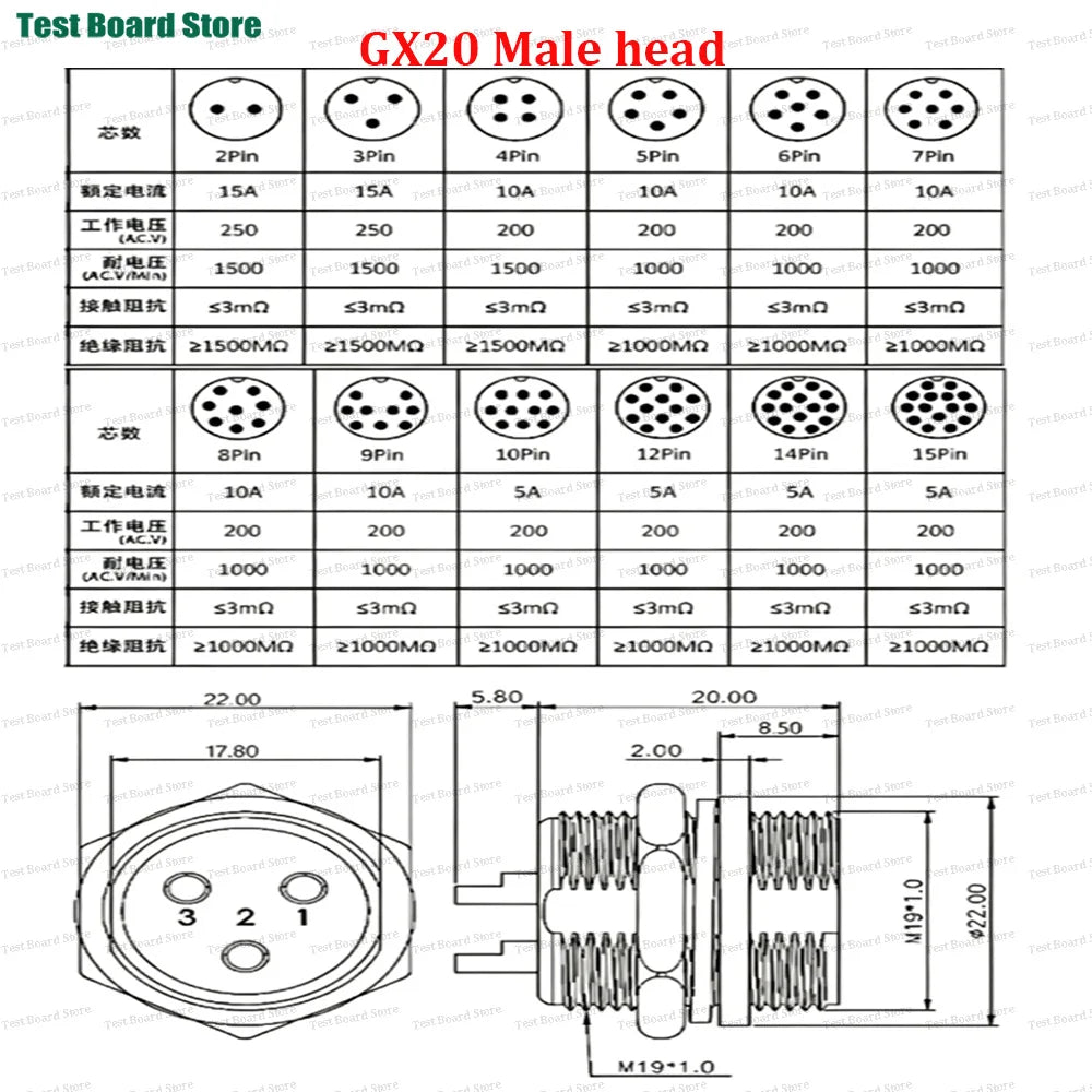 1/2/5Set GX20 Aviation Connector 2 3 4 5 6 7 8 9 10 12Pin Docking Aviation Male Female Plug Socket Waterproof Circular Connector