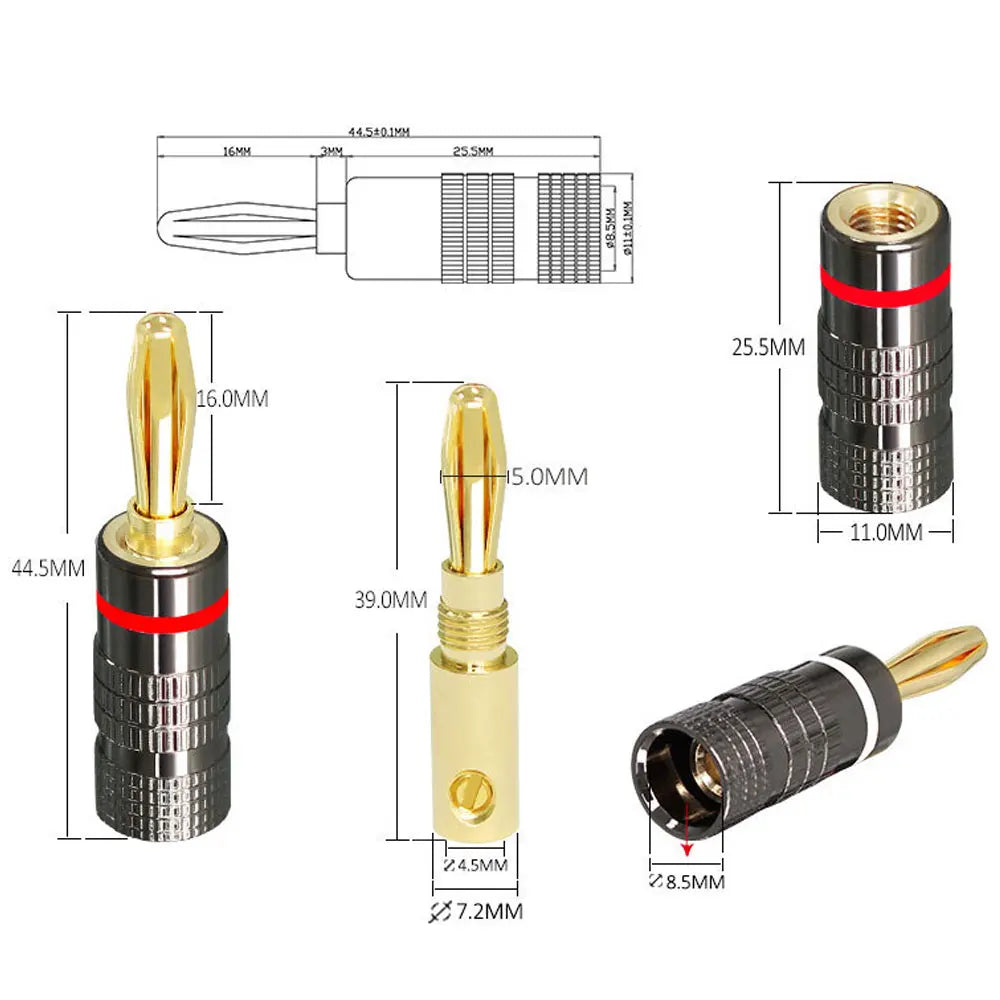 4PCS DIY Speaker Banana Plug Connectors 4MM Gold Plated Copper OFC GD Hifi Amp Speaker Adapter Terminal Connectors Banana Plugs