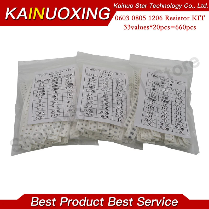 50/200/330/660/720/2000/4000PCS 0402 0603 0805 1206 1210 2512 SMD Resistor Kit Assorted Kit 10K 100K 1R 100R 220R 1% 5%