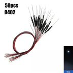 50pcs 0402 0603 With Resistance SMD Lamp Micro Litz Led Pre-soldered Chip Wired 12V Railway Model Toy Light DIY Leads Wires 30cm