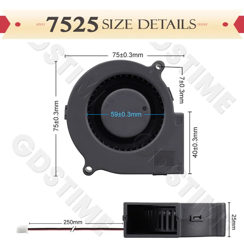 Gdstime 5015 24v Fan 4010 Snail Fan 2PIN DC 5V 12V 3D Printer Mini Fan 7015 7530 Cooling Fan 3010 5020 Turbo Fan Radial Cooler