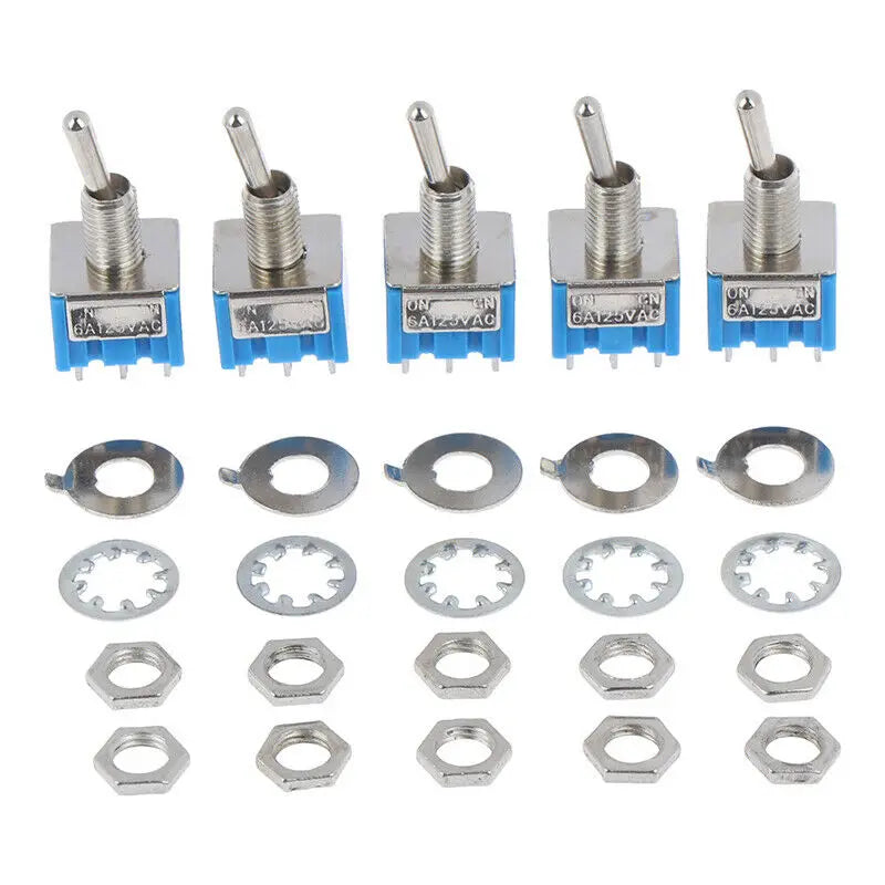 5PCS Miniature Toggle Switch Double Pole Double Throw DPDT (MTS202) ON-ON 120VAC 6A 1/4 Inch Mounting MTS-202