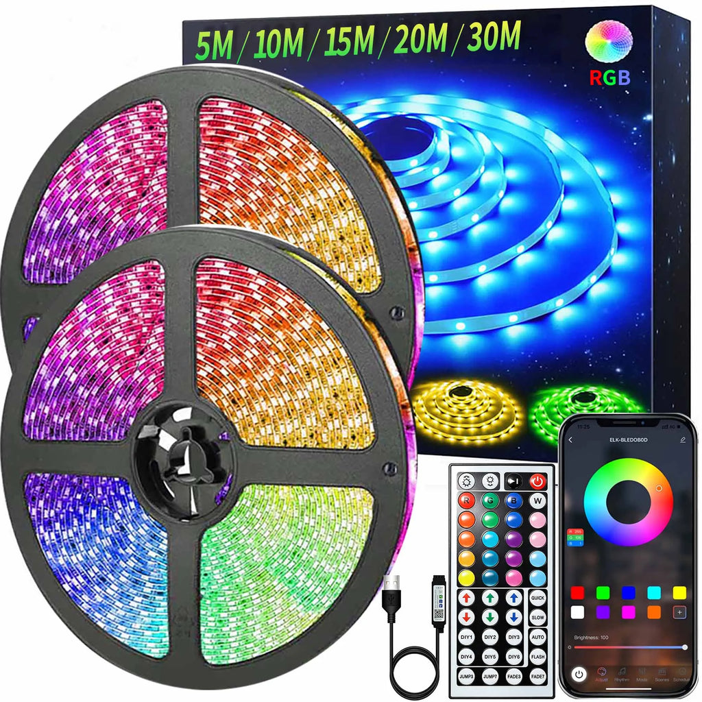 LED 5050 Light Strip 5M 10M 20M 30M RGB TV Background Light Bluetooth Control USB Game Room Family Party Decorative Light Strip