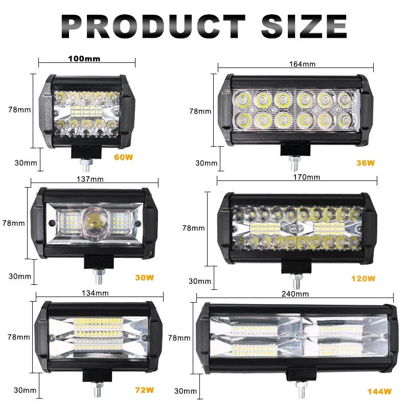 Car Work Light LED Offroad 4x4 Spotlights Fog Lamp Diode Headlight SUV ATV Tractor Boat Trucks Excavator Light Bar 12V 24V