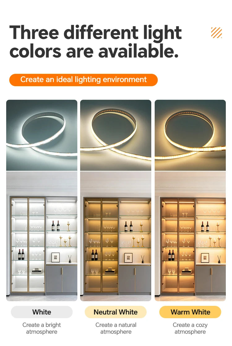 DC5V USB COB LED Strip Light 320LED/m High Density Flexible Self‑Adhesive LED Tape 3000K‑6500K For Cabinet TV Backdrop Decor