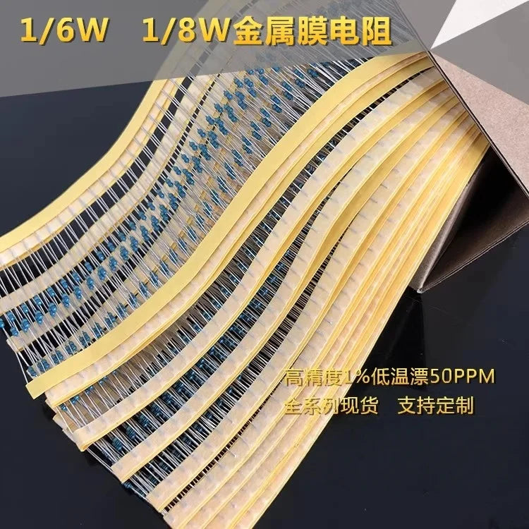 100pcs  1/8Watt Metal Film Resistors 1/6W 2R 3.3 4.7E 5.1R 9.1R 100 150 180 240K 270 360K 510 560 620 750 820 910K 1R-1M Ohm