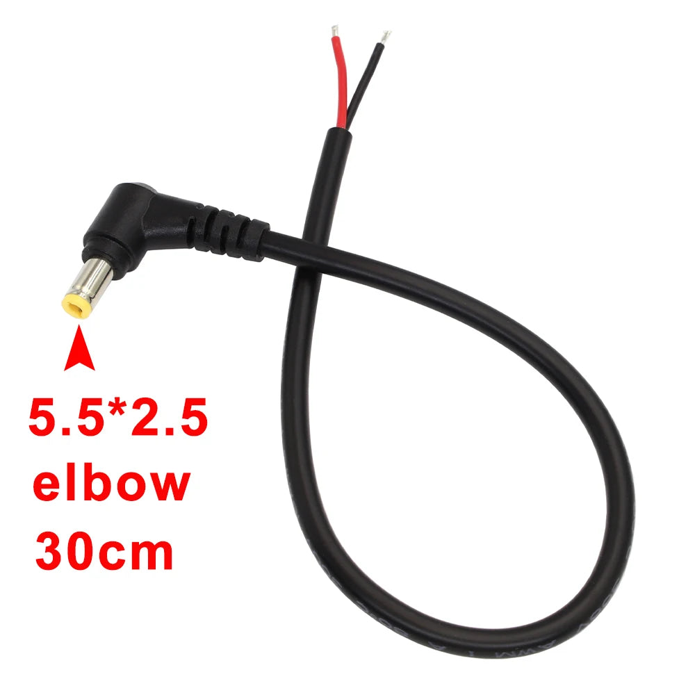 30cm DC Power Cord 5.5*2.1 / 5.5*2.5 Male Plug Connector Charging Cable 90 Degree Right Angle Adapter Power Extension Cord DIY