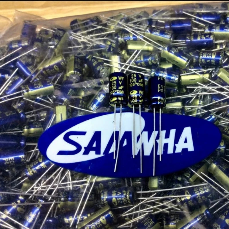 20Pcs/100Pcs SAMWHA 25V100uF 6x11mm WF Series 105°C High Frequency Low Resistance 100uF/25V HIFI Audio Electrolytic Capacitor