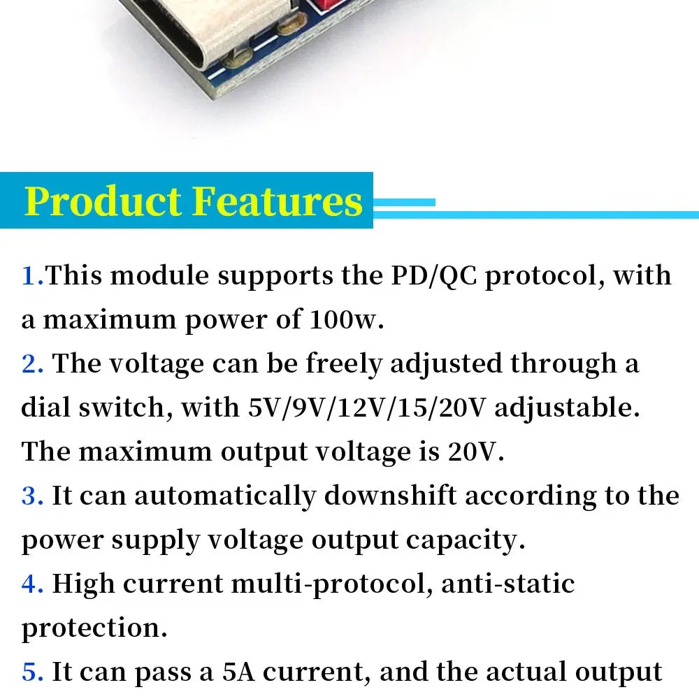 1/3/5/10/20PCS Type-C PD QC Trigger Module 5V 9V 12V 15V 20V Adjustable Fast Charging Decoy Module 100W
