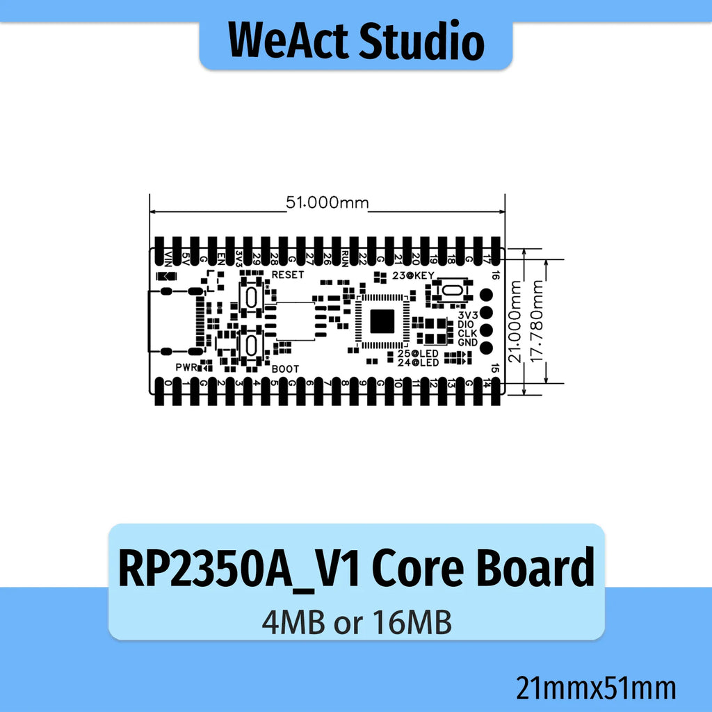 WeAct RP2350A_V10 All Pin Out Raspberry Pi RP2350 RISC-V Hazard3 520KByte SRAM 4/16MByte QSPI Flash