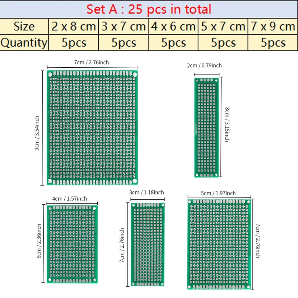 Universal PCB Circuit Protoboard Double Sided Breadboard 2x8 3x7 4x6 5x7 7x9CM Stripboard Prototyping Board DIY Electronic Kit