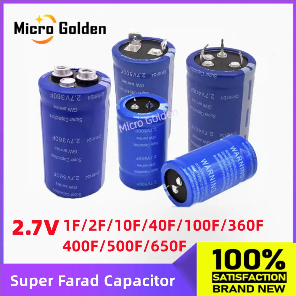 (2pcs)Super Farad Capacitor 2.7V 1F/2F/10F/40F/100F/360F/400F/500F/650F Ox Horn Super Capacitor Automotive Rectifier Accessories