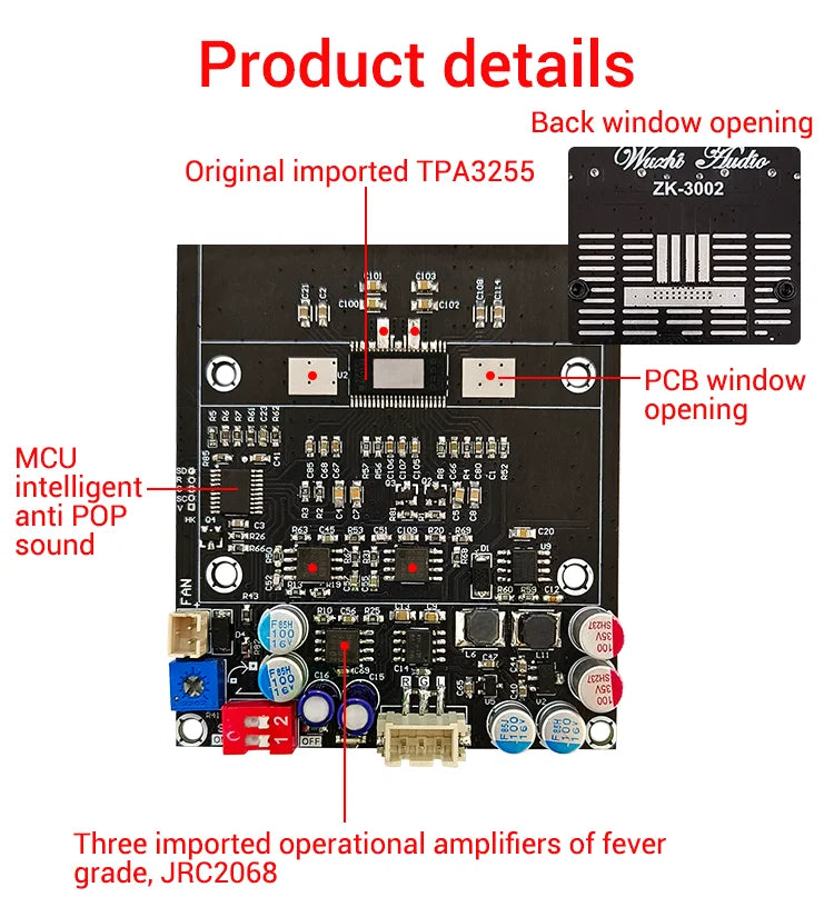 ZK-3002 Pure Rear Level Digital Amplifier Board Stereo 300Wx2 TPA3255 Bridged Mono 600W AMP Audio Music Power Amplifier Board