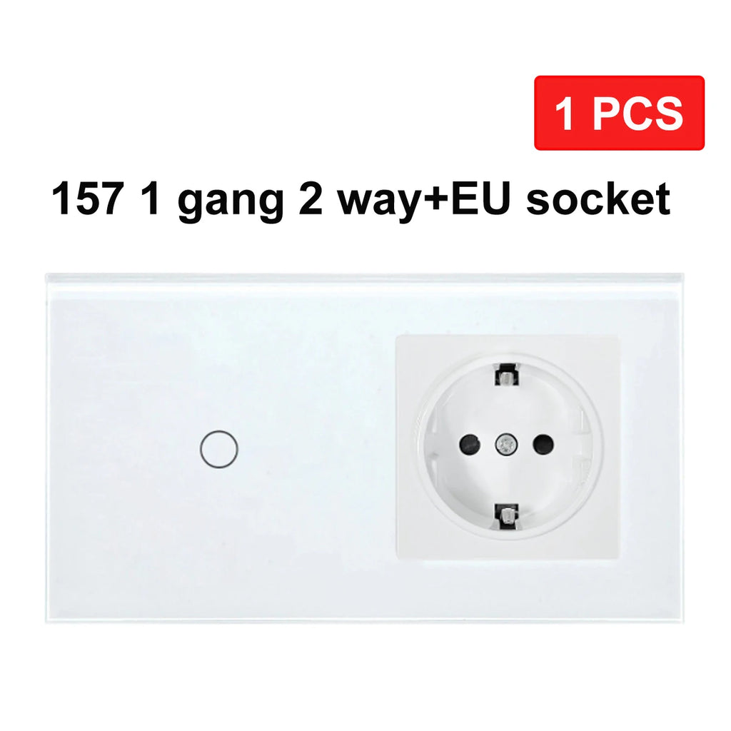 NYWP EU 86*86mm 1Gang 2Way Dual Touch Switch Tempered Glass Panel Stair Switch Bedroom Sensor Switches Cross No Need WI-FI