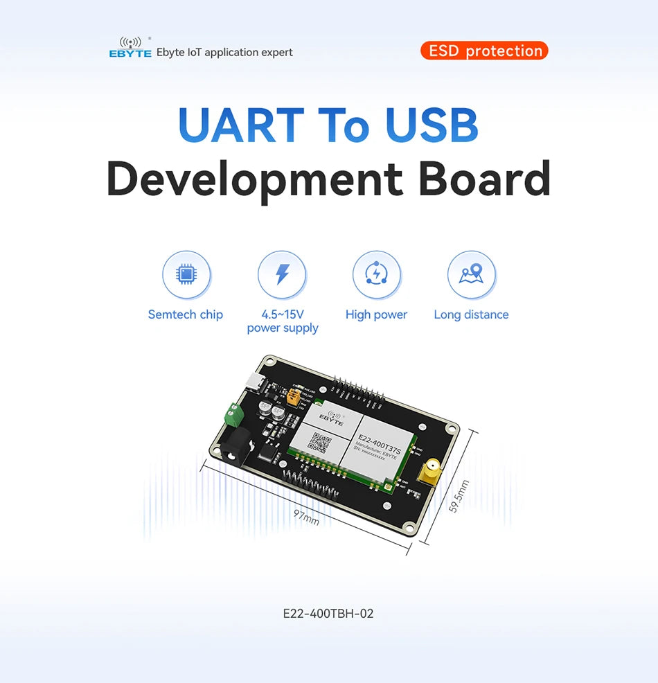 Test board LoRa Module 433/470MHz EBYTE E22-400TBH-02 5W 25Km Long distance Pre-welded E22-400T37S USB Interface Test Kit