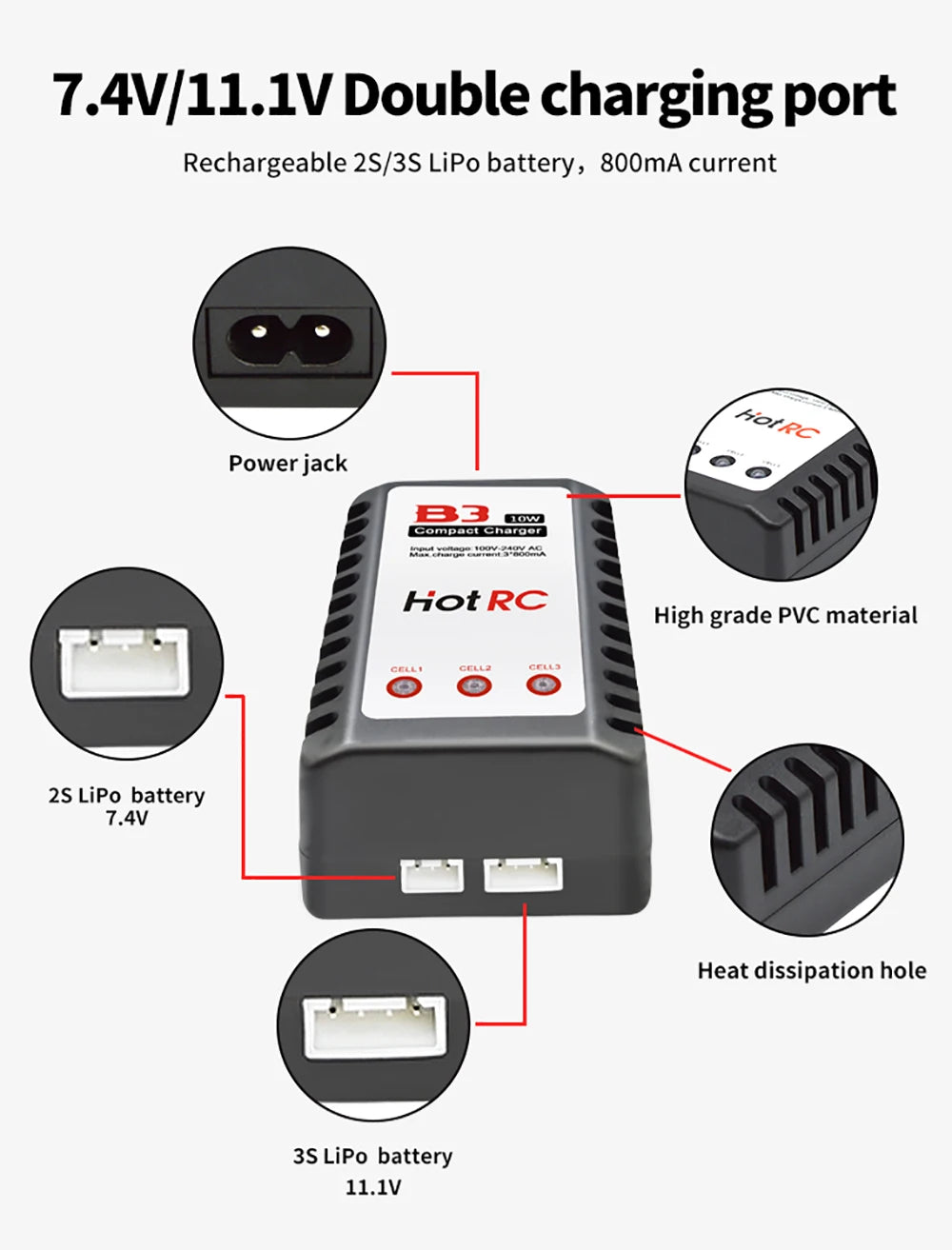 HotRC A400/B3 10W Balance Charger 2S/3S/4S Cells 100V-240V AC EU/US Plug Lipo Battery Fast Charger Remote Control Car Charger