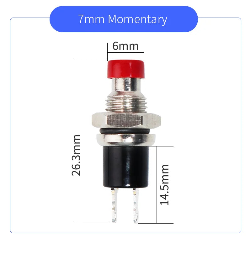 1/5pcs 7mm Power Push Button without fixation Momentary Self Reset Latching Mini Button Switch On Off 1NO 1NC 3A/125V 1A/250V