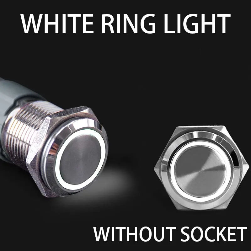2NO2NC 16/19/22mm Waterproof Metal Push Button Switch LED Light Momentary Car Engine Power Switch 3/6/12/24/220V silver 1NO1NC
