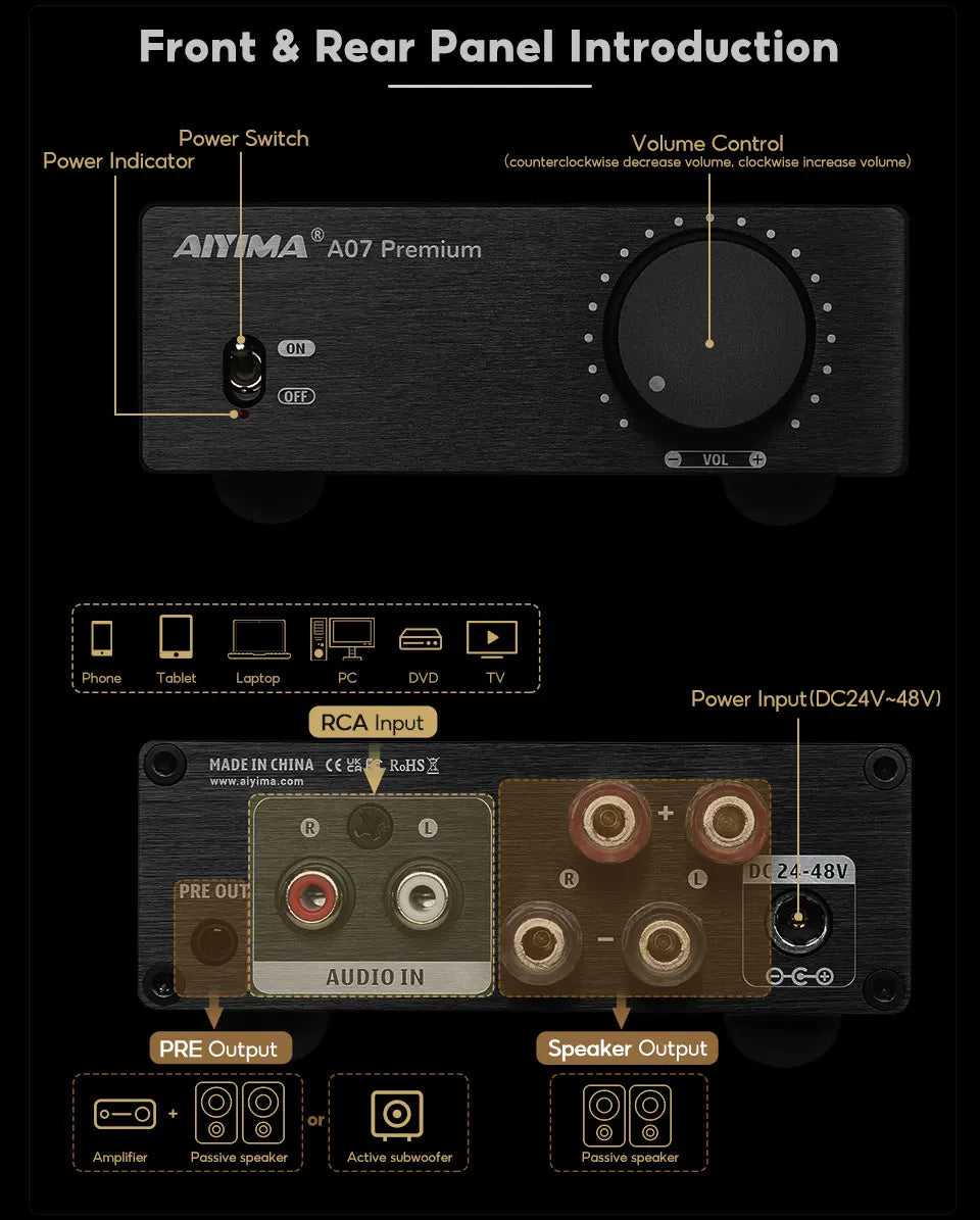 AIYIMA A07 Premium TPA3255 Power Amplifier 300Wx2 Class D Stereo 2.0 Digital Audio Amp HiFi Sound Amplifiers Home Speaker