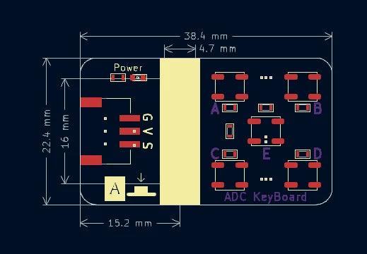 ADC Analog Key Module Reads Five Buttons via Single Pin, Building Block Casing & PH2.0 Interface, Compatible with Arduino ESP32