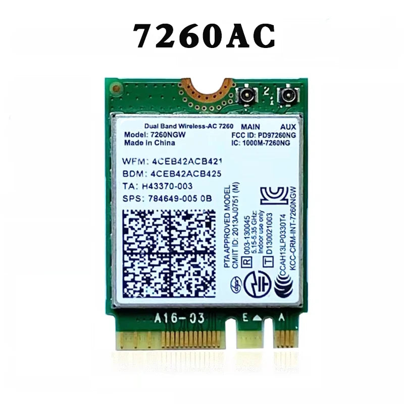 1200Mbps AC7260 Wifi Adapter Bluetooth 4.0 M.2 NGFF Dual Band 2.4G 5G Wireless Card With Antenna For Laptops Desktops Win 7 8 10