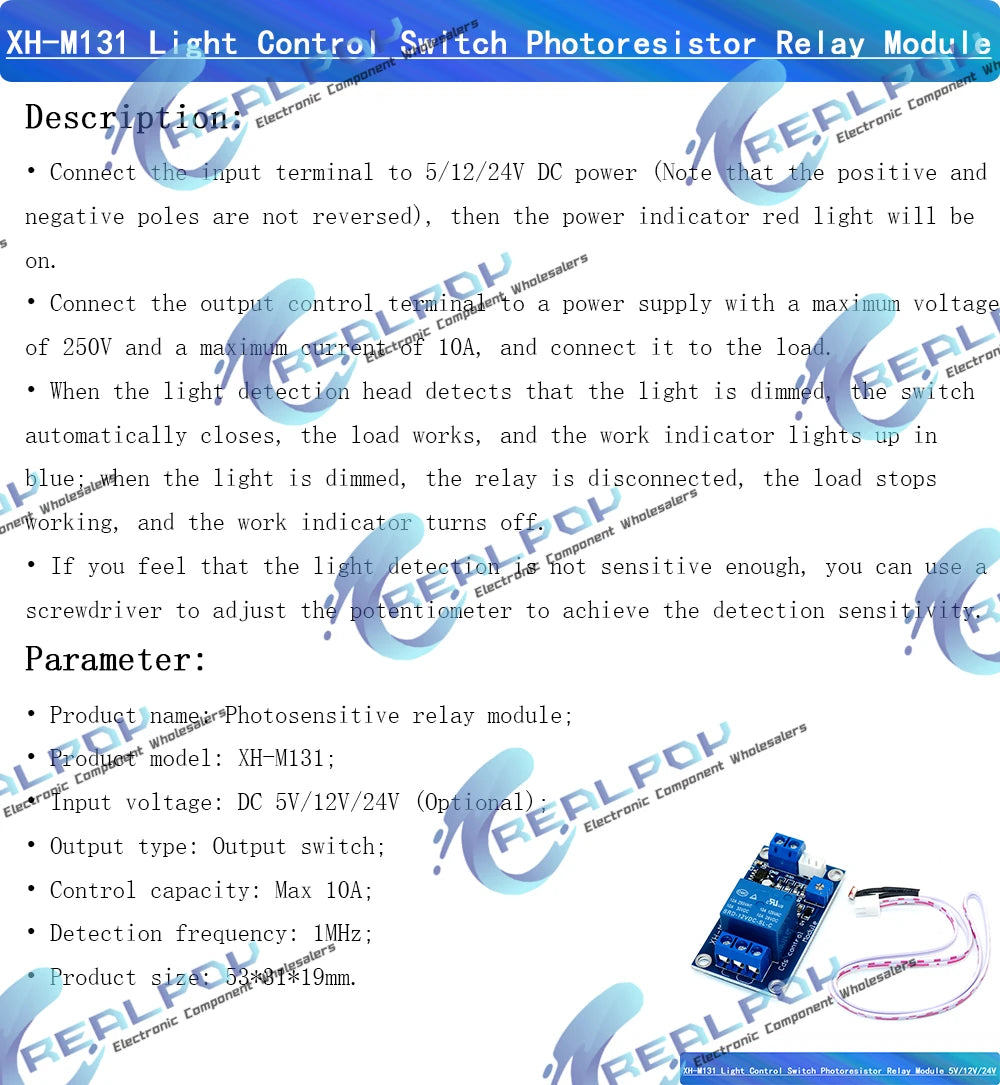 XH-M131 DC 5V / 12V / 24V Light Control Switch Photoresistor Relay Module Detection Sensor Brightness Automatic Control Module