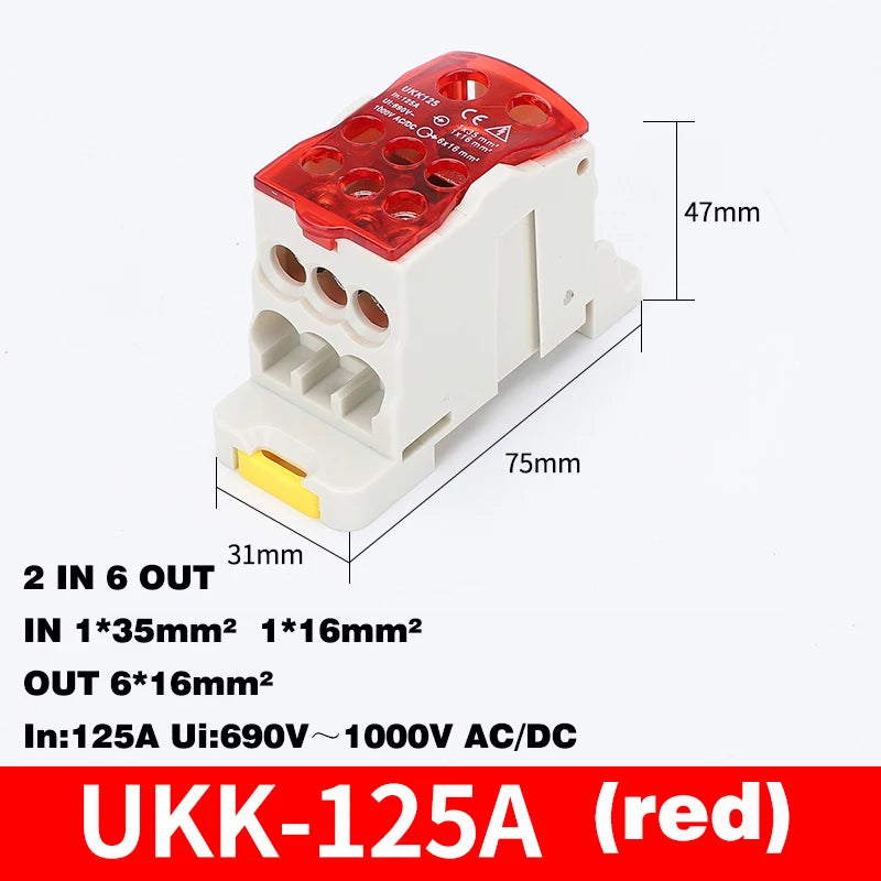 Din Rail Terminal Block UKK 80A/125A/160A/250A/400A Distribution Box One In Several Out Unipolar Junction Box Wire Connector