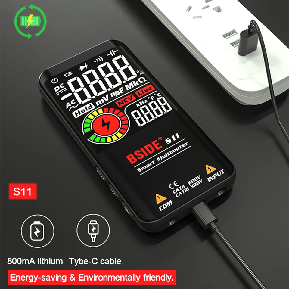 BSIDE Digital Multimeter Smart Electrician Tester USB Charge T-RMS DC AC Voltage Capacitance Ohm Hz NCV Professional Multitester