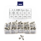 100Pcs/Set 5x20mm Quick Blow Glass Tube Fuse Assorted Kits,Fast-blow Glass Fuses 0.2A 0.5A 1A 2A 3A 5A 8A 10A 15A 20A