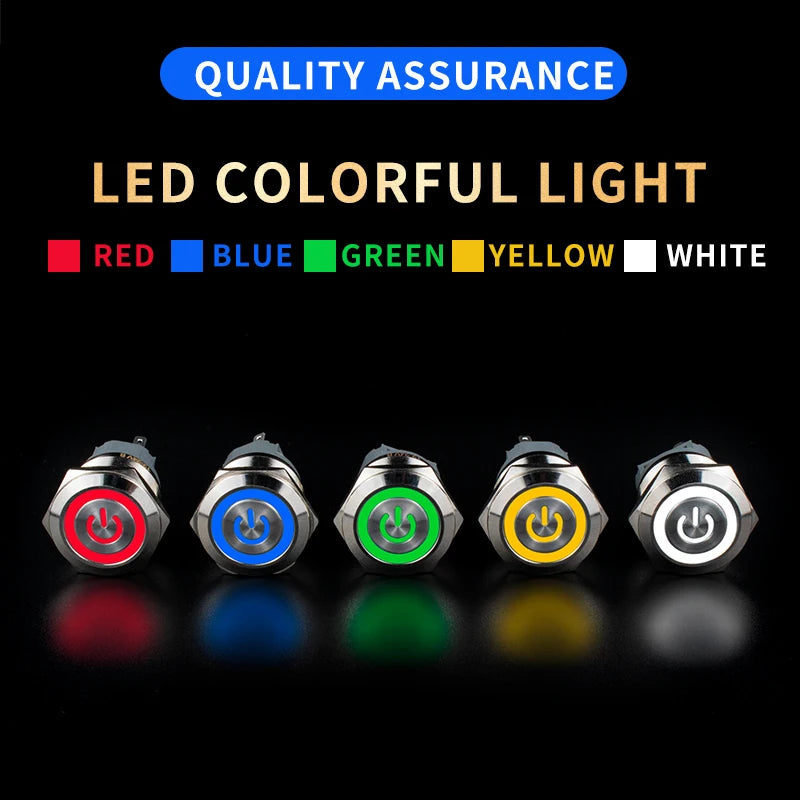 12 16 19 22 mm Metal Push Button Switch with Wire On Off PC Power Flat head 12v for Car Momentary Latching Fixed Blue 5V 220V