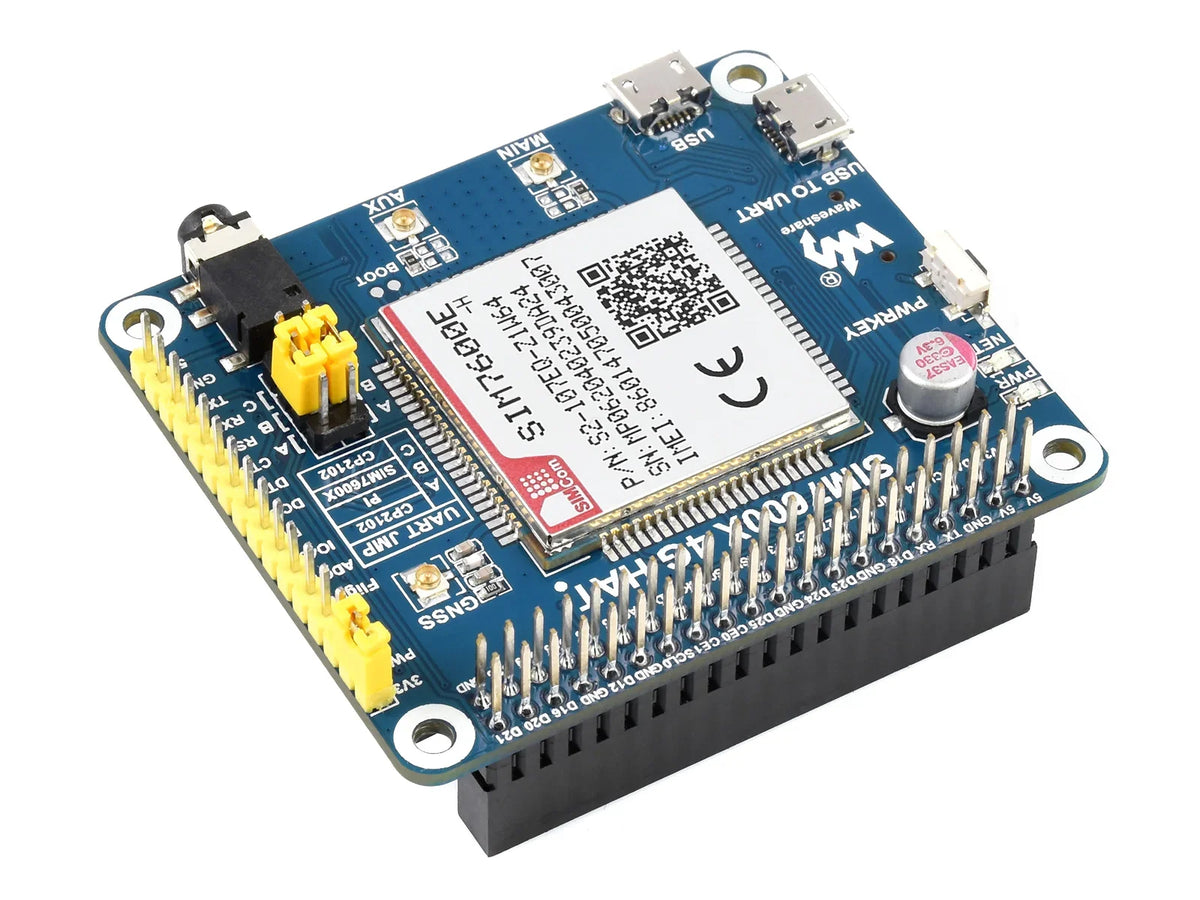Waveshare SIM7600E-H 4G HAT for Raspberry Pi 5/4B/3B/Zero, Raspberry Pi LTE Cat-4 4G,GNSS,Europe,Southeast Asia,West Asia,Africa