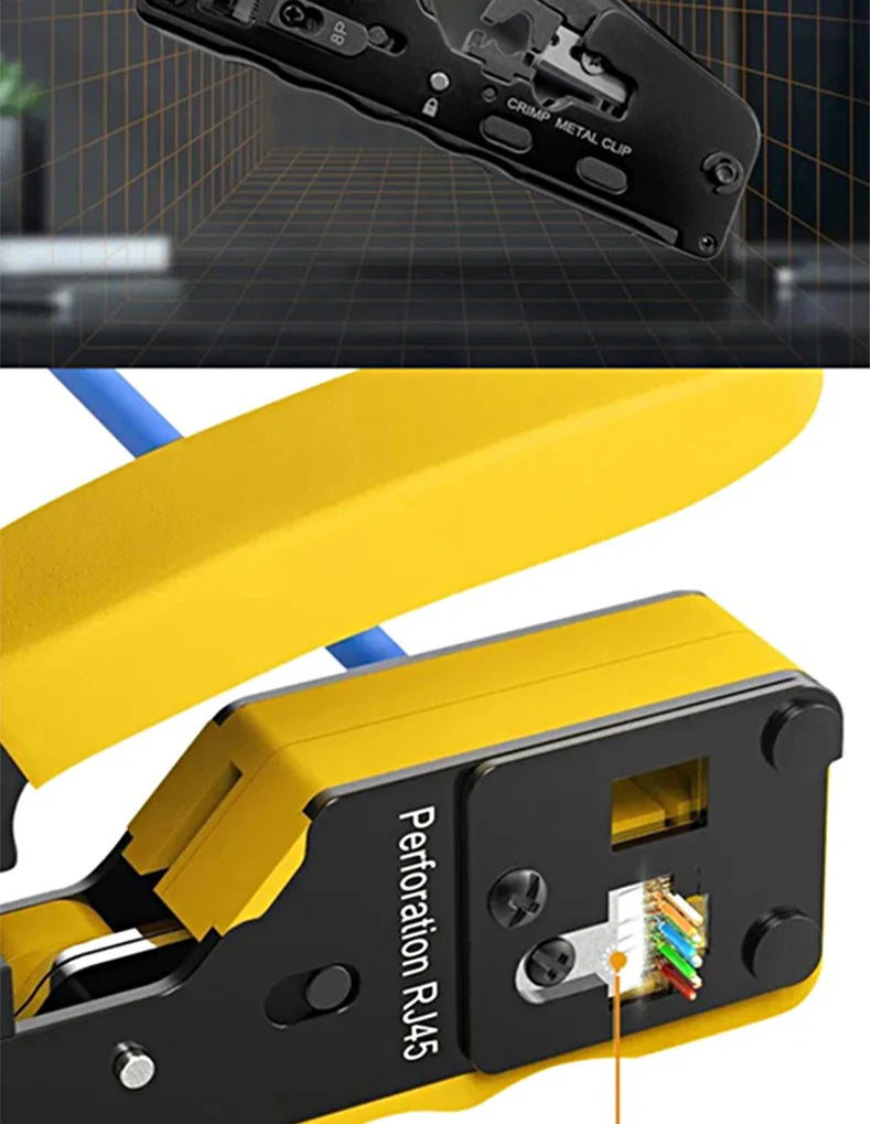 RJ45 Crimping Tool Wire Stripping Cutting Vertical Crimping Network Cable Pliers With Through-hole Cat7 Cat6 Cat5 8P6P Pliers