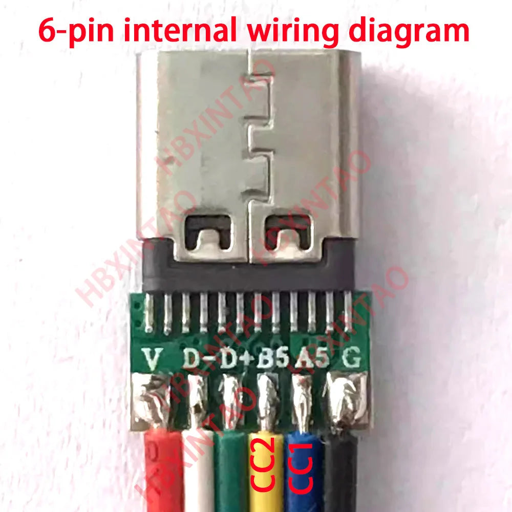 5pcs Type-C USB 3.1 Connector 2Pin 4Pin 6Pin Welding Wire Female Socket Rubber Ring High Current Fast Charging Port