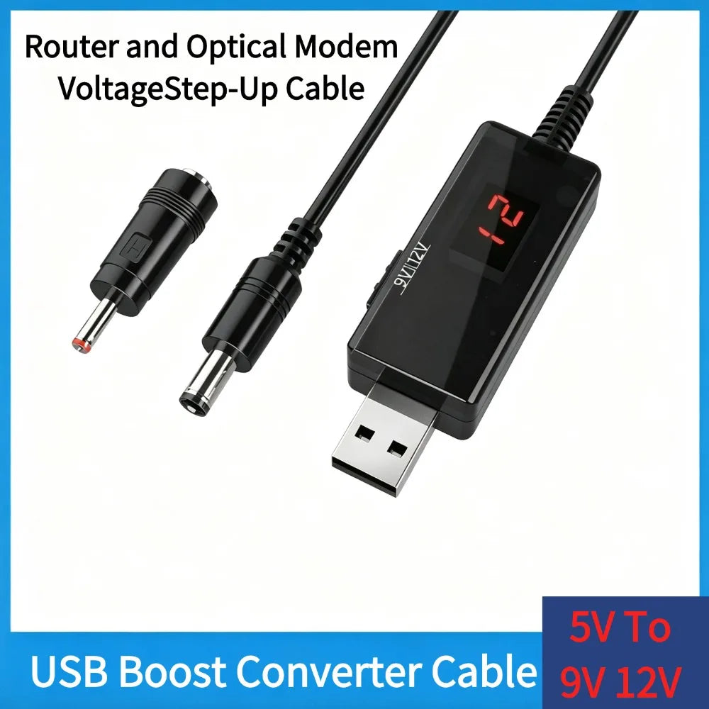 5V To 9V 12V USB Boost Converter Cable Digital Display Voltage Step‑Up Power Cord With Adapter For WiFi Router Power Supply